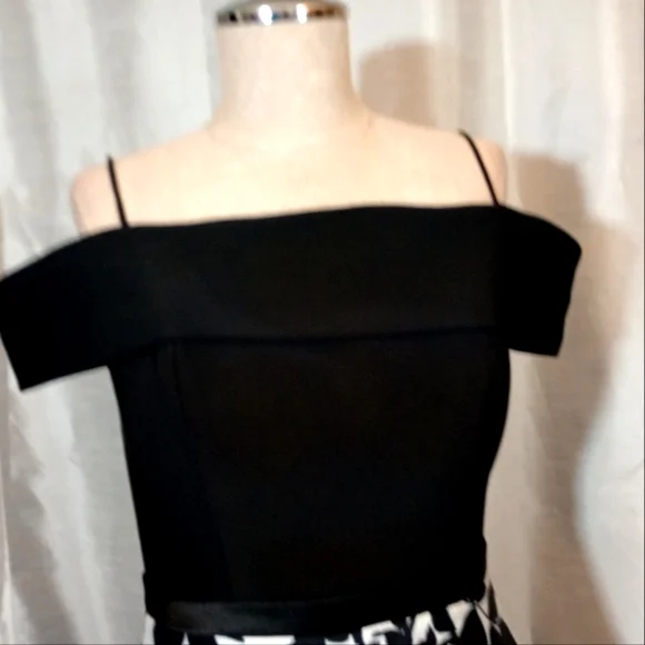 Morgan &Co Vintage Off-the-Shoulder Asym- metrical Hem, Long Dress, Black, 4-6 - Picture 10 of 14